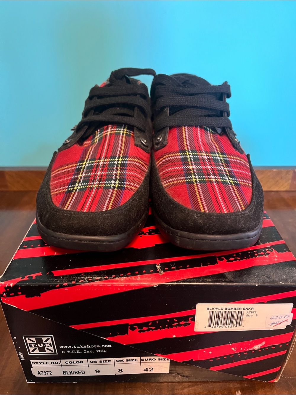 T.U.K Black and Red Tartan Skate Shoes